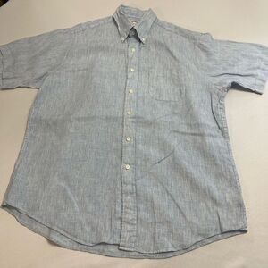 Brooks Brothers Blue White Stripe Irish Linen Button Up Shirt Size Large